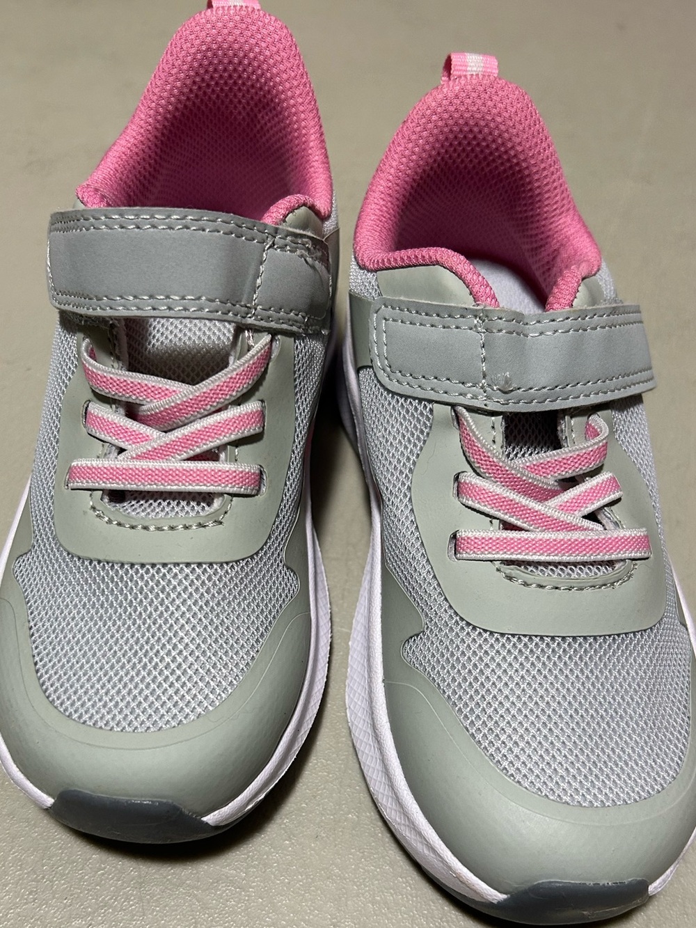 Kids Athletic Sneakers - Light Gray with Pink Accents